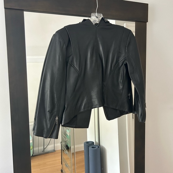 Theory Black Leather Crop Jacket - Picture 2 of 4